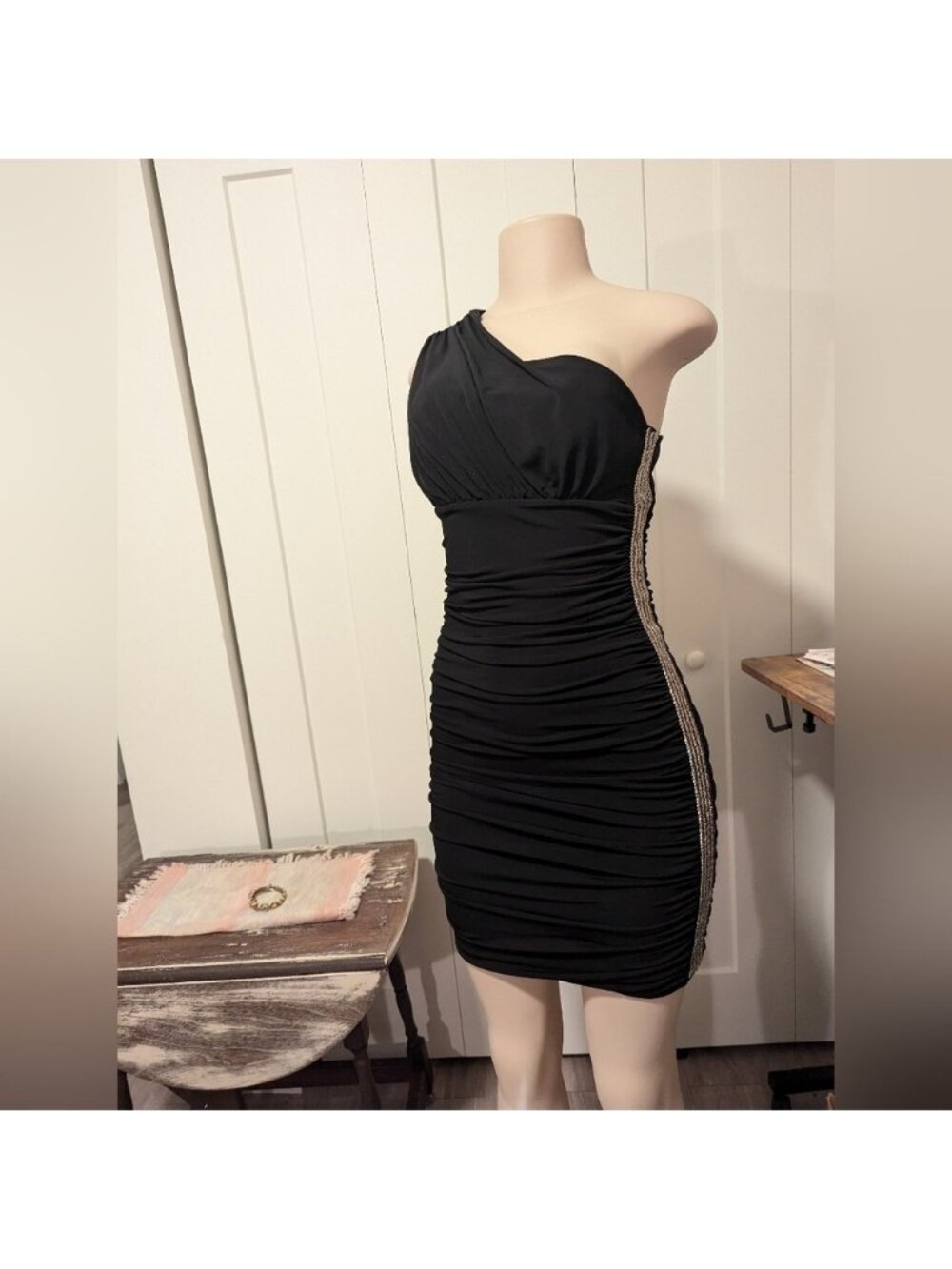 Black‎ Bodycon Jewel/Braded Black Dress Size 4- y2k/party/coquette